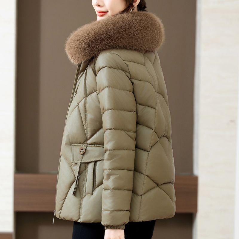 Płaszcz ze skóry i bawełny, Zimowa moda Gruba i ciepła kurtka bawełniana Luźny, oversizeowy płaszcz bawełniany dla kobiet