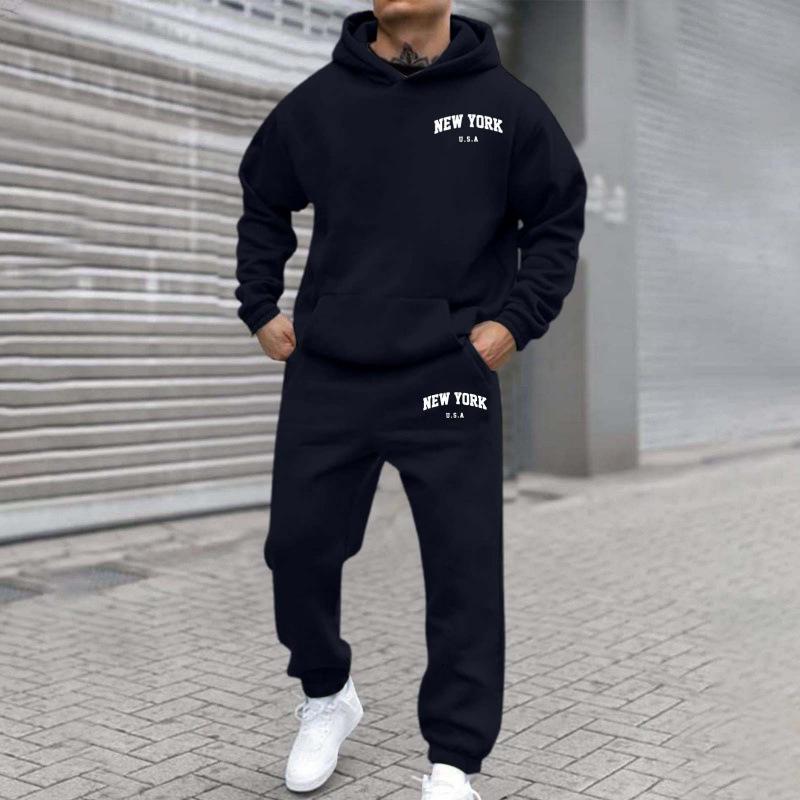 Trendy Unisex Plus Velvet Hooded Sweatshirt Set