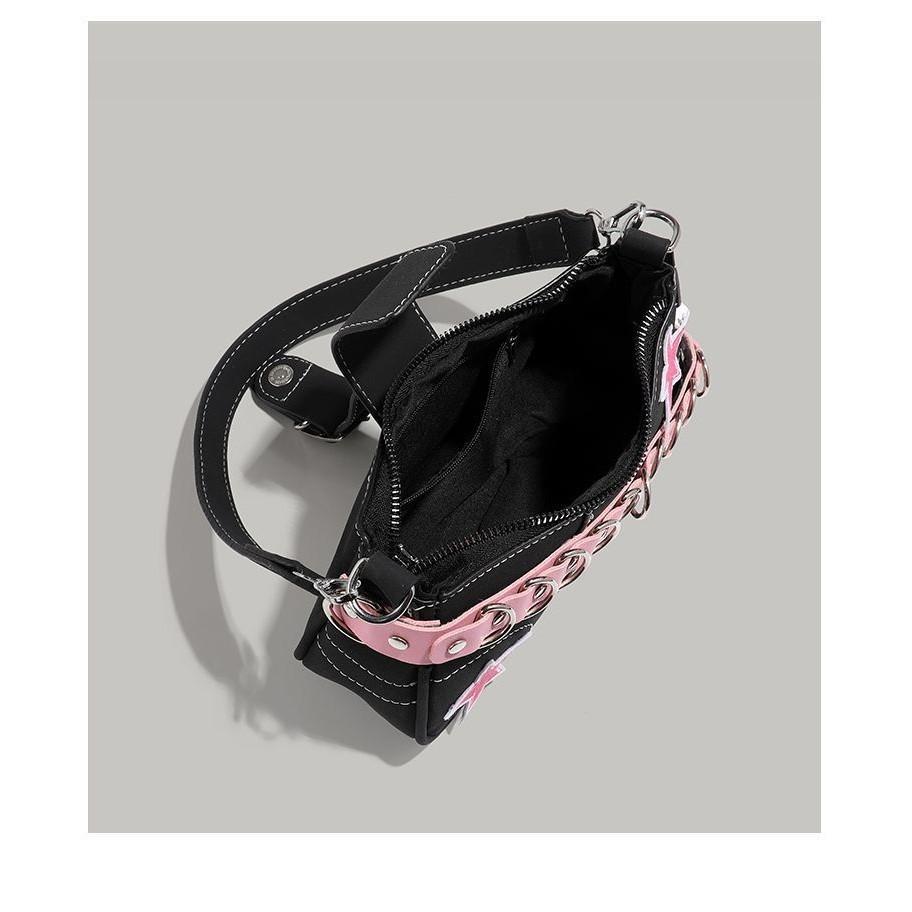 IELGY women's black shoulder baguette bag, sweet and cool babes premium underarm bag