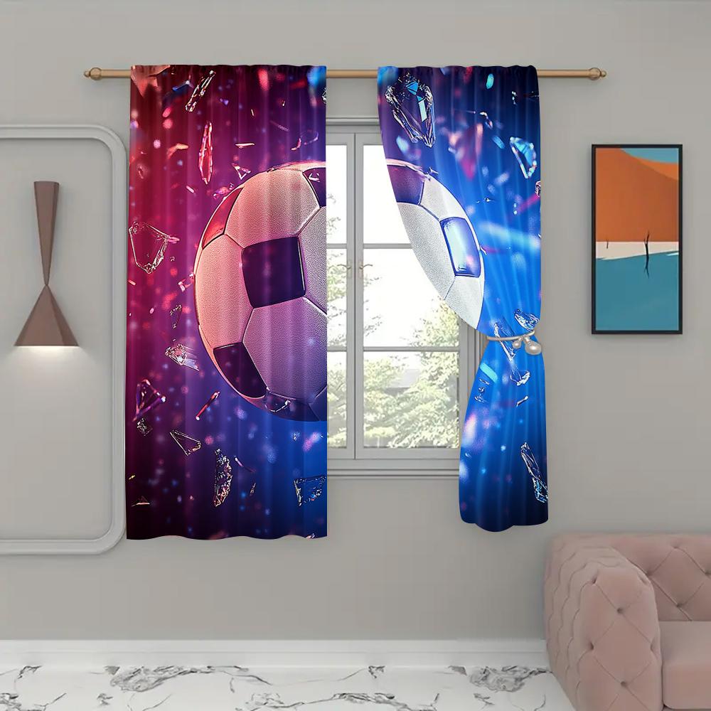 2Pcs Football Curtains Galaxy Soccer Ball Pattern Curtains For Bedroom Living Room Sports Theme Drapes Competitive Games Window