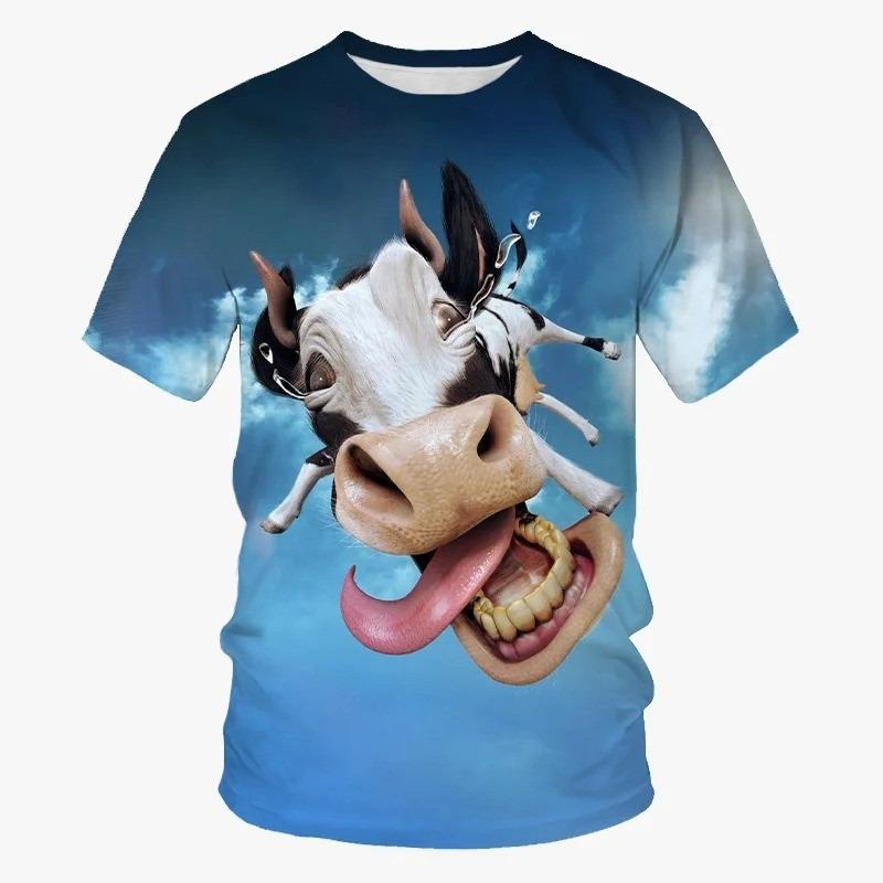 Men Cow Print T Shirt Red Sunglasses Heifer Graphic Short Sleeve Casual Tops