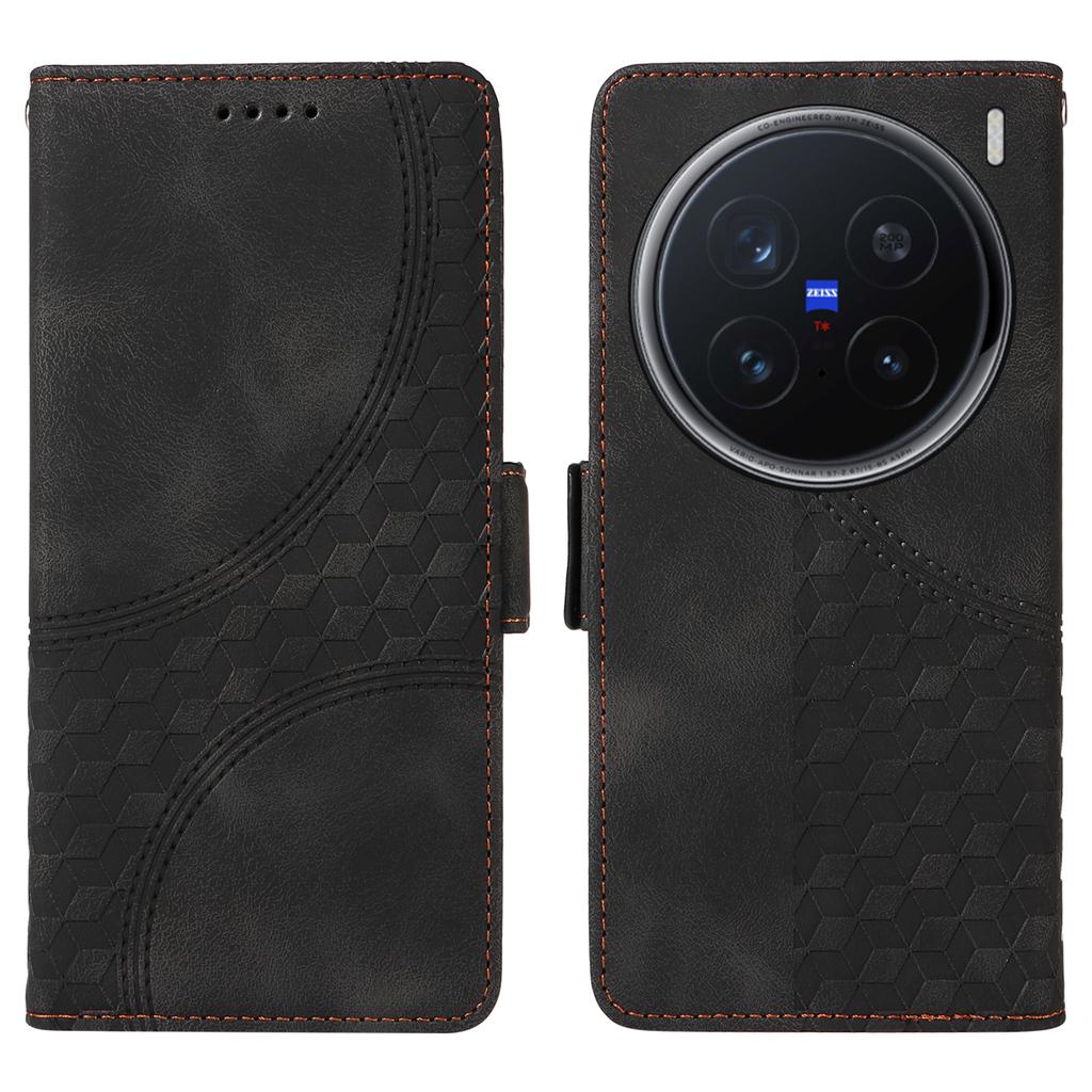 For vivo X200 Pro 5G Case PU Leather Phone Cover Rhombus Starry Imprinted