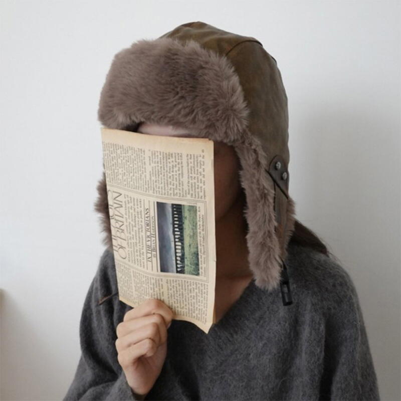 Женская ушанка, Мужская меховая шапка цвета каштана C8605_Khaki