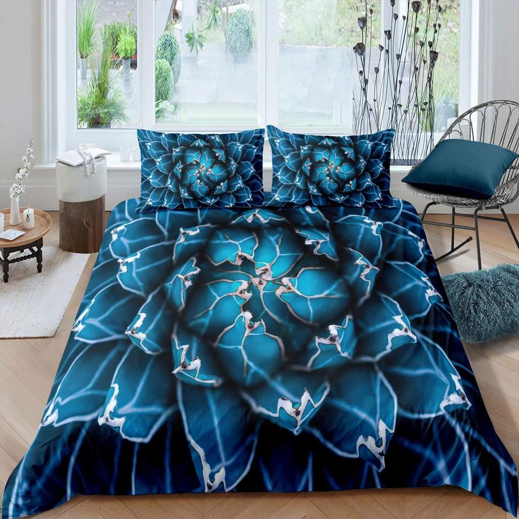 Floral Bedding Set 3pcs Cactus Succulents and Flowers Decor Comforter Cover Plant Soft Polyester Quilt Cover with 2 Pillow Cases