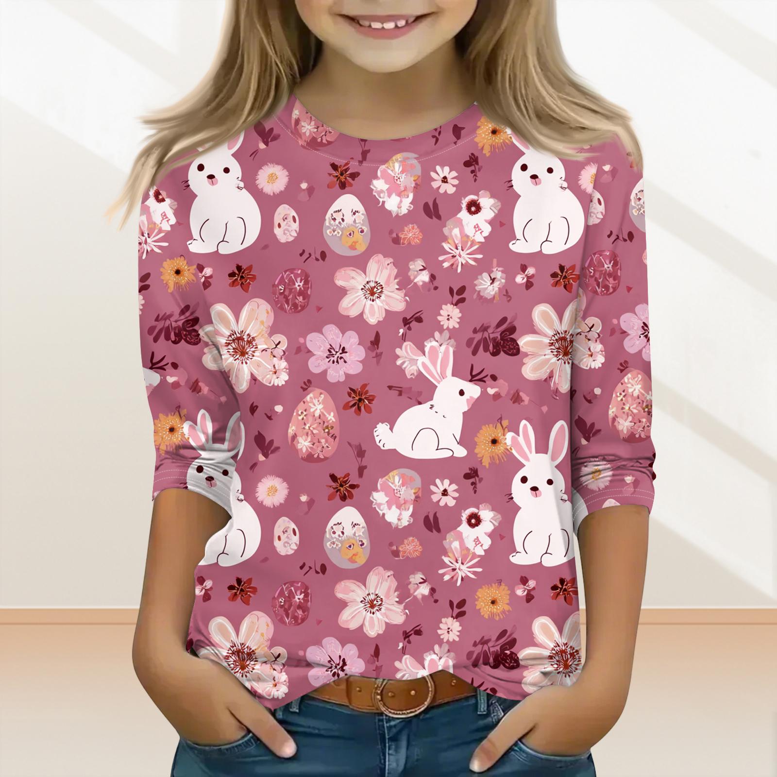 

Детский топ с рукавом три четверти и круглым вырезом с пасхальным принтом, повседневный 110