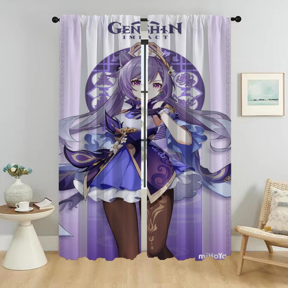 Blackout Curtains for Camera Genshin Impact Elegant Room Curtains 2 Pieces Partition Living Room Curtain Tulle for Bedroom Child