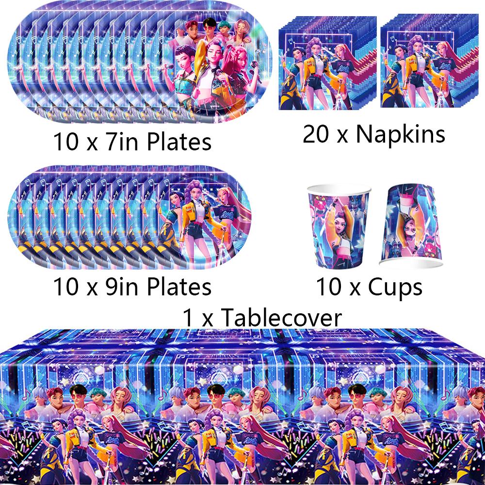 51pcs Demon Hunters Party Supplies Includes Plates, Cups, Napkins, Tablecover