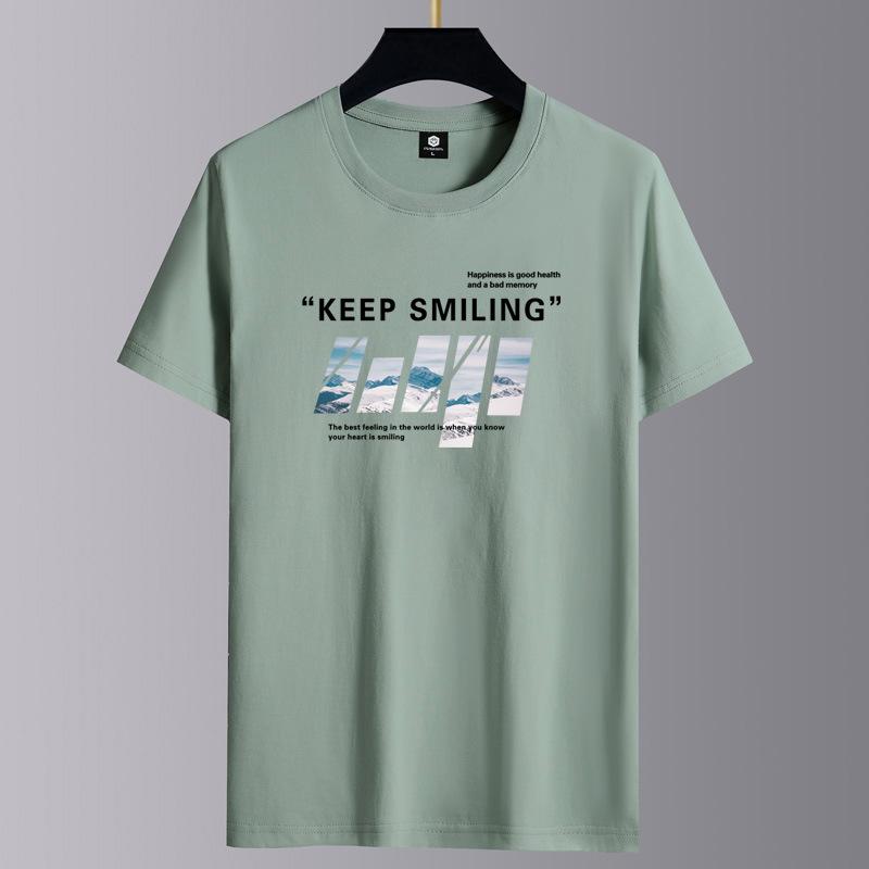 Keep Smiling Herren-T-Shirt, modisch, kurzärmelig, reine Baumwolle, lässiges T-Shirt, M-6XL