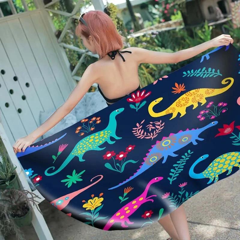 Cartoon Dinosaur Beach Towel Microfiber Quick Dry Swimming Pool Towel Super Soft Bath Towels for Men Women Gift Gym Sport Travel