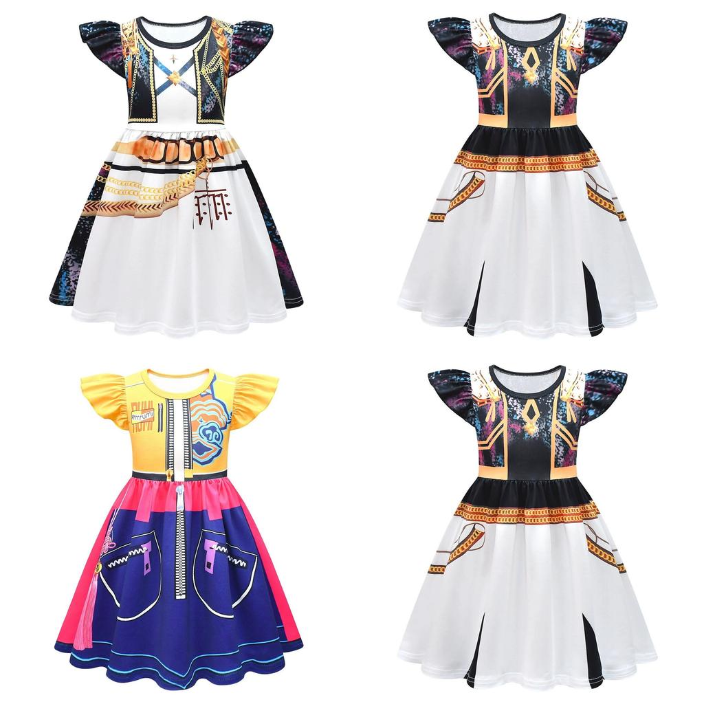 Kpop Demon Hunters Rumi Mira Zoey Girl Cosplay Dress For Kids With Flared Sleeves And Cartoon Pattern For Summer Play