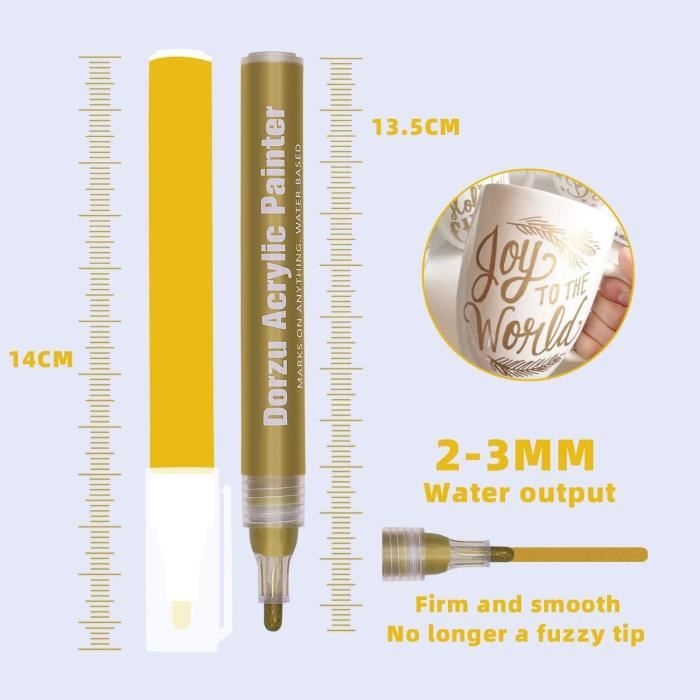 Marqueurs acryliques - Lot de 12 - Pointe fine - Multicolore - Indélébile