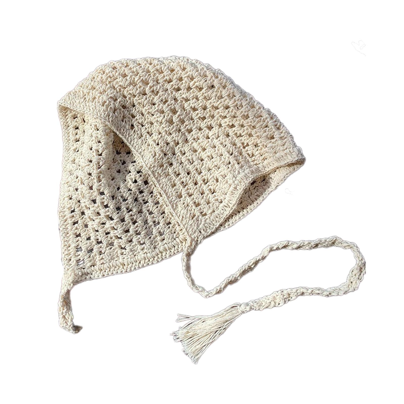 

Retros Tassels Knitted Hat Girl Triangles Scarf Headgear Lovely Crochet Artistic Hat for Travel and Daily Use бежевый