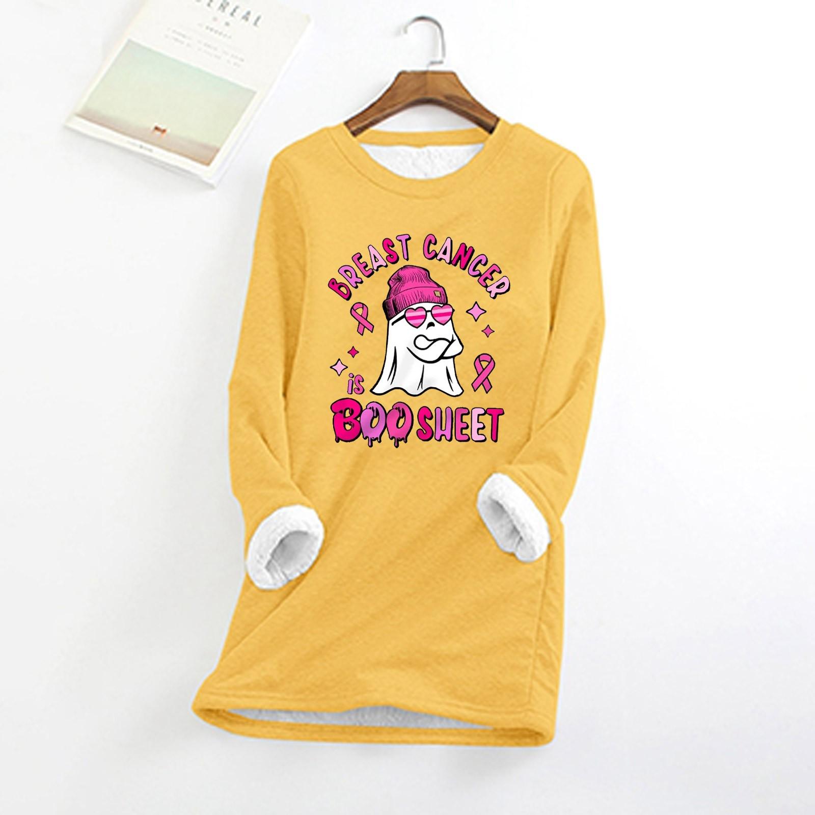 

Женский круглый вырез с принтом Хэллоуина, утолщенный плюшевый кашемировый теплый длинный топ M жёлтый