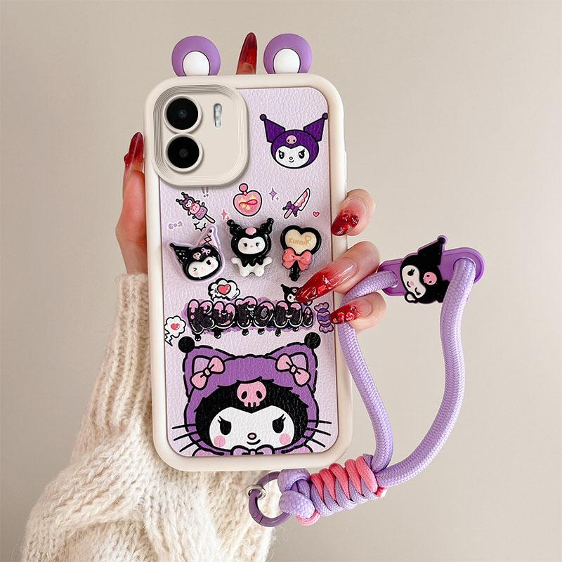 KEYSION Cute Ear 3D Cartoon Case for Redmi 13C 4G 5G with Bracelet Soft Silicone Shockproof Phone Cover for Xiaomi POCO C65