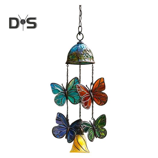 Butterfly Wind Chime Metal Stained Glass Wind Chime Hanging Decoration for Indoor Outdoor Garden Patio Porch Home Decor