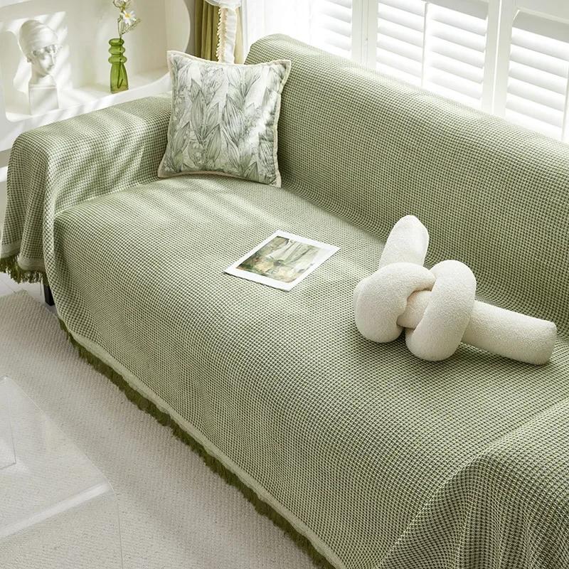INS Style Reversible Cotton Yarn Blanket Modern Minimalist Solid Color Sofa Towel  Four Seasons Universal Sofa Cushion Cover