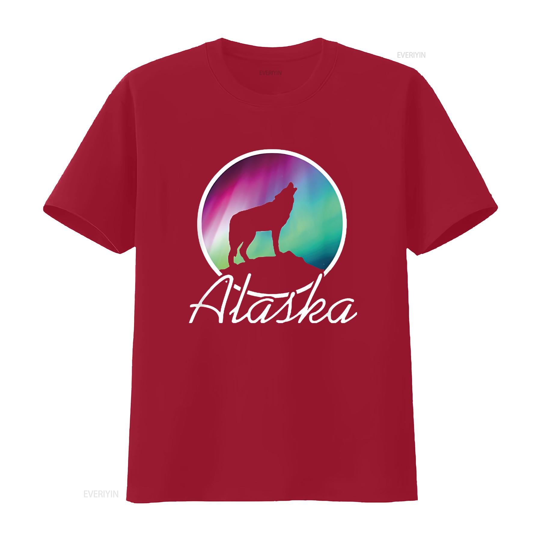 Alaska Souvenir Alaskan Wolf Northern Lights T Shirt vintage Washed graphic Comfortable Soft Versatile Unisex streetwear S