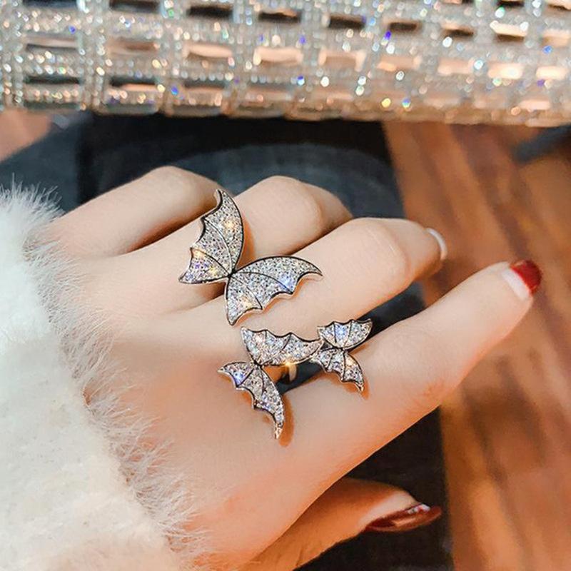 Tři křišťálové prsteny s motýly pro ženy Otevřené prsteny s nastavitelným leskem s drahokamy Svatby Party šperky Dárky