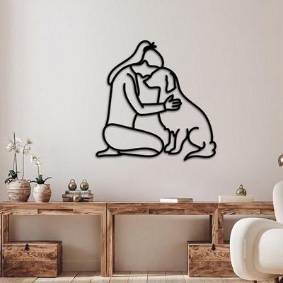 Metal Dog and Woman Portrait Wall Art 15.75 Inch Home Decor Easy Hanging Living Room Bedroom