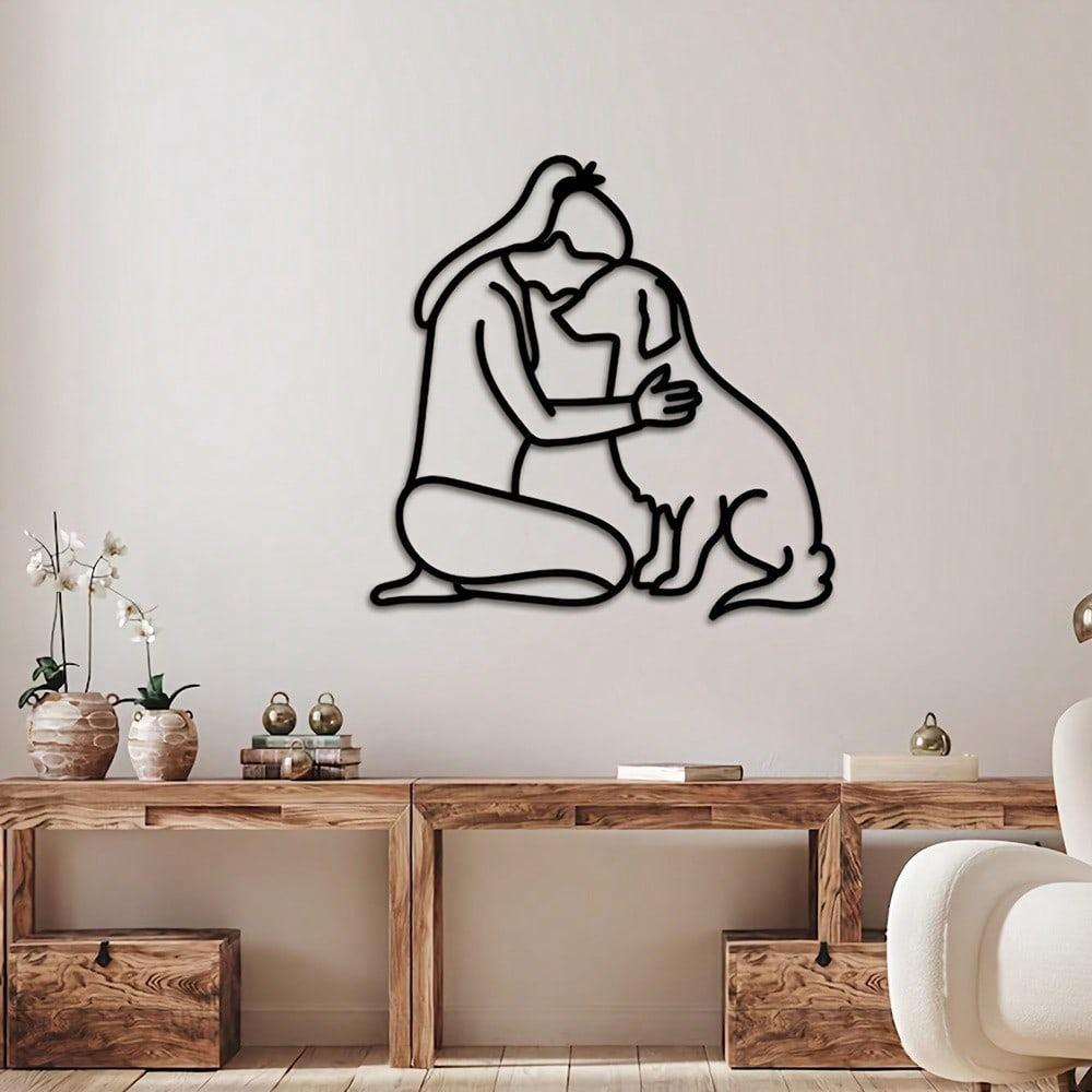 Metal Dog and Woman Portrait Wall Art 15.75 Inch Home Decor Easy Hanging Living Room Bedroom