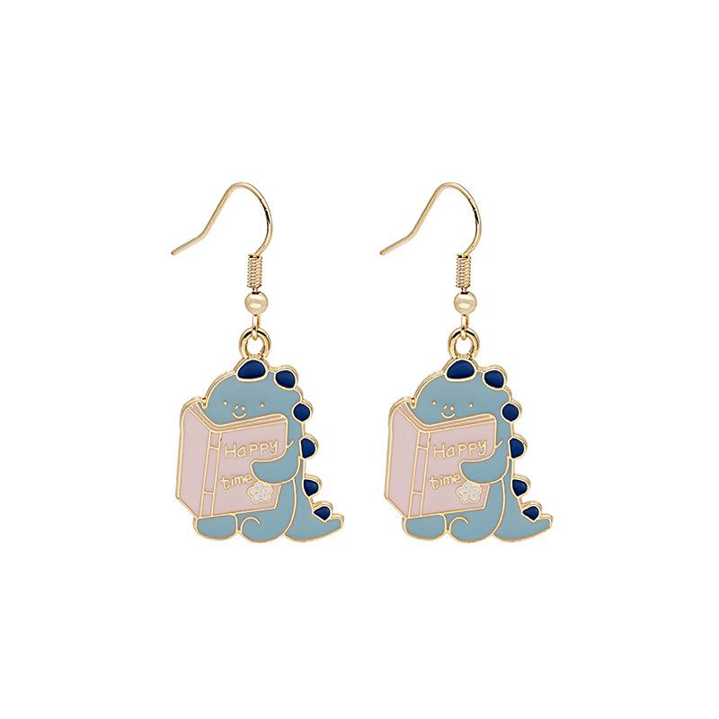 Fun Cartoon Asymmetrical Oil Drop Earrings, Guochao Panda Animal Fruit Earrings, Cute Mushroom Leaf Earrings