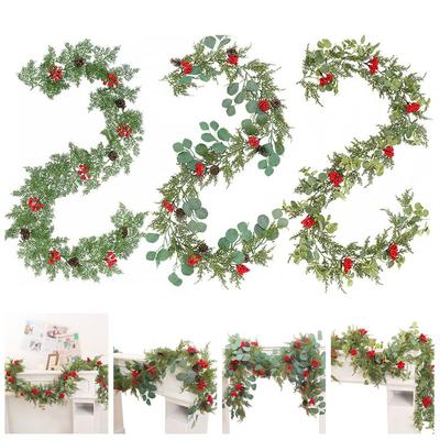 Guirlanda de Pinheiro de Natal 200CM Pinha Eucalipto Folhas de Cipreste Artificiais Suprimentos para Festa Artesanato Simulação Frutos Vermelhos