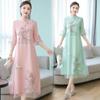 Summer Women Cheongsam Improved Dress Retro Elegant Embroidery Long Dresses Floral Party Dress Chinese Female Clothing
