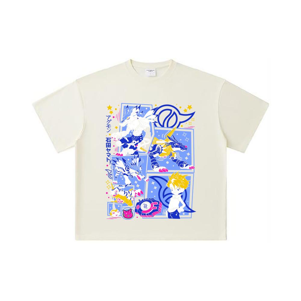 260 GSM Double Yarn 32 Count 100% Cotton Digimon V2 Garurumon Print Unisex Heavy Cotton T Shirt
