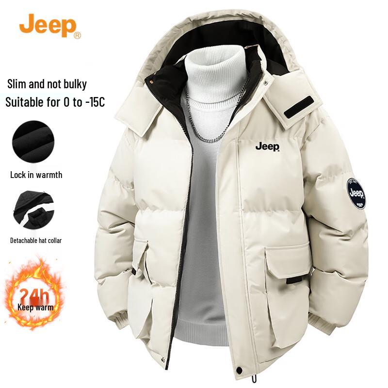 JEEP Men's 2025 Winter Casual Insulated Jacket with Detachable Hood