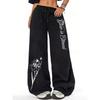 Womens High Street Hip Hop Loose Straight Leg Casual Pants