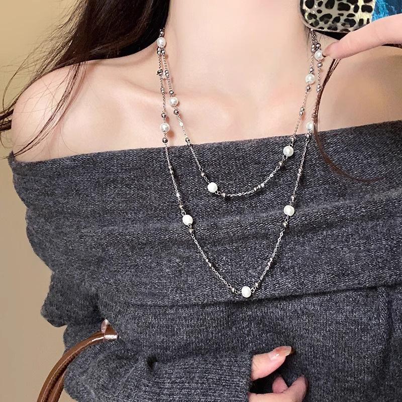 Temperament Nischen Design Exquisite Lange Imitation Perlenkette Halskette Pulloverkette Trendig Hochzeitsparty Süßer Schmuck Geschenk