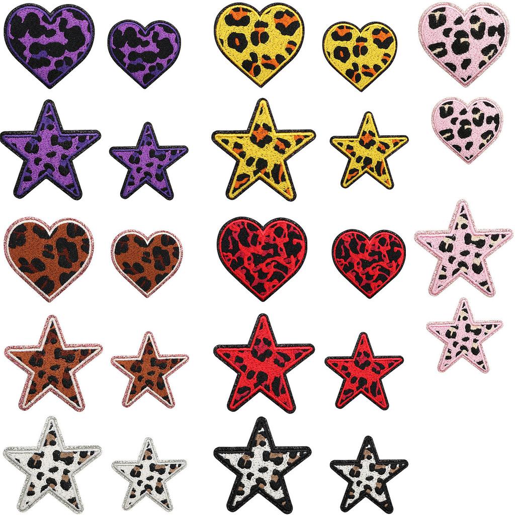 Leopard Print Embroidery Cloth Sticker Grit Leather Five-Pointed Star Patch Sticker Bag With Color Pattern Computer Embroidery Label