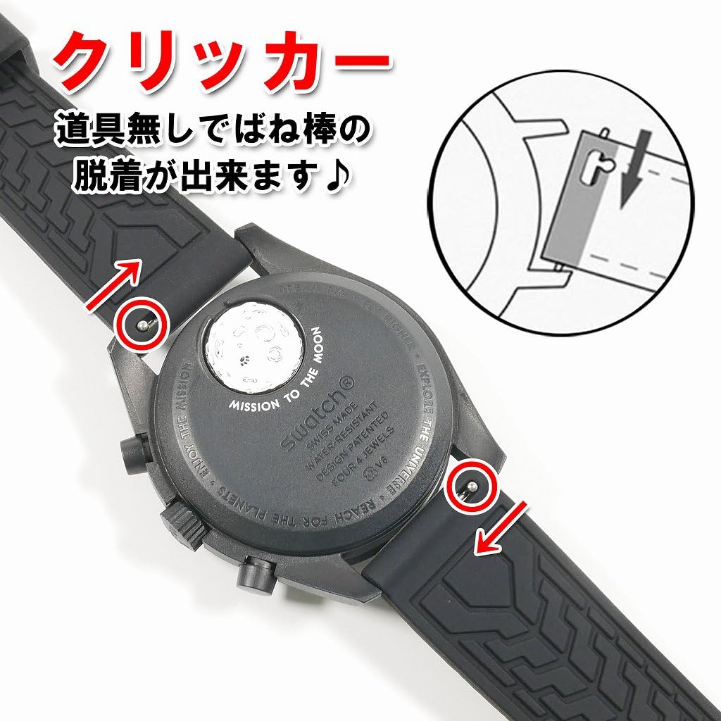 Swatch X Omega Compatible Rubber Strap with Type D-buckle, Double-line (black/black Line)