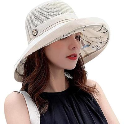 1pc Women Mesh Sun Hats with Wide Brim,Beach Hiking Summer Wide Brim UPF Outdoor Protection Multi-functional Foldable Bucket Hat