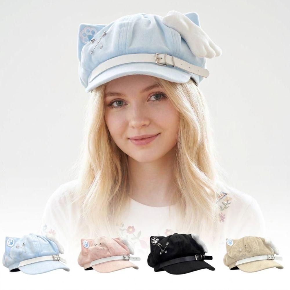 Popular Cat Ears Women'S Beret Anime Japanese Style Newsboy Cap Sweet Cat Paw Pattern Baseball Cap Everyday Outfits