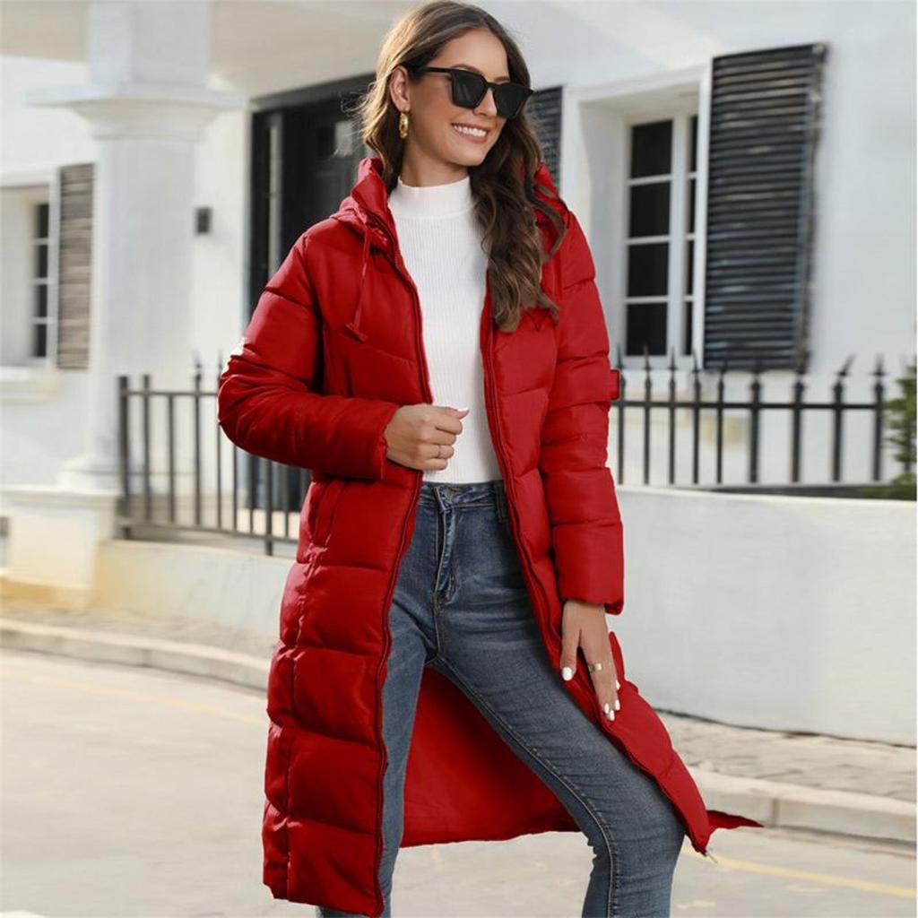 Winter Hooded Women's Mid-length Slim Cotton Jacket Warm Down Cotton Coat