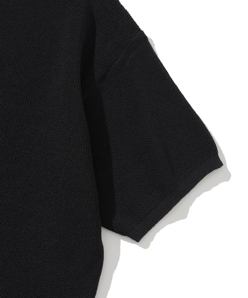 TEJIDO Coolever Cuello Henley Manga Corta Tejido Negro