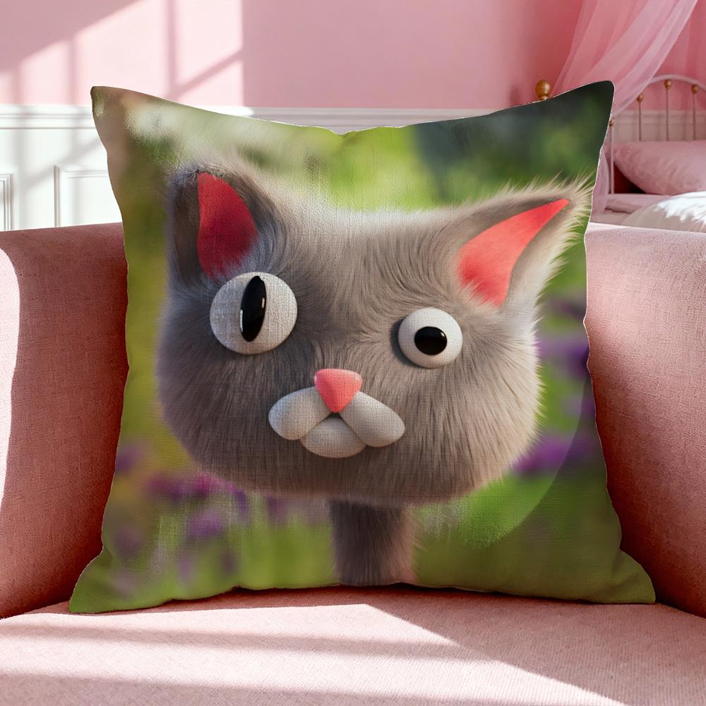 Character N‑Noodle and Bun Cushion Cover Breathable Linen Pillowcase Summer Odorless Eco-Friendly Invisible Zipper Washable