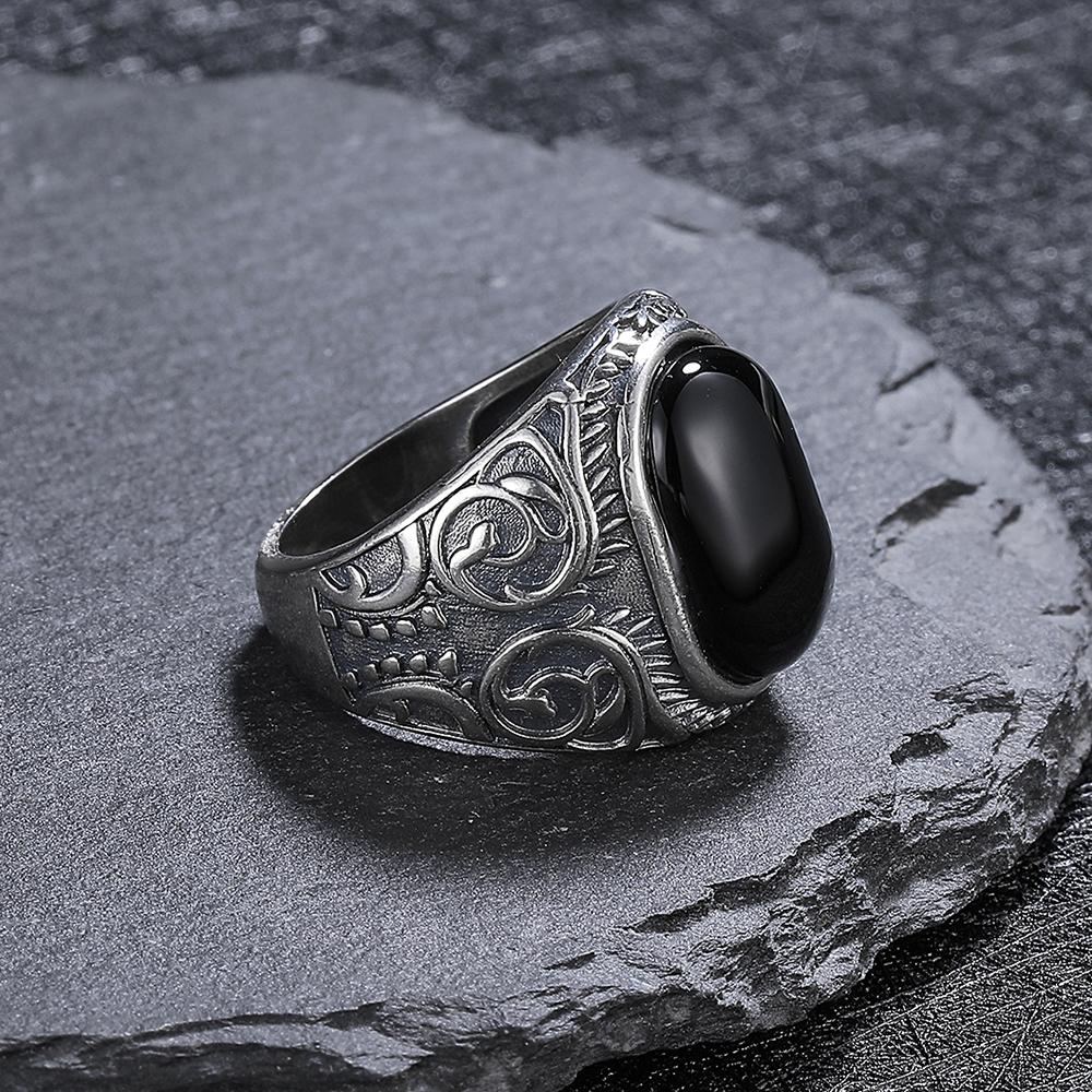 CopperJewelry Ring Natural 10*15mm Big Black Agate Stone Vintage Ring for Women Party Gifts