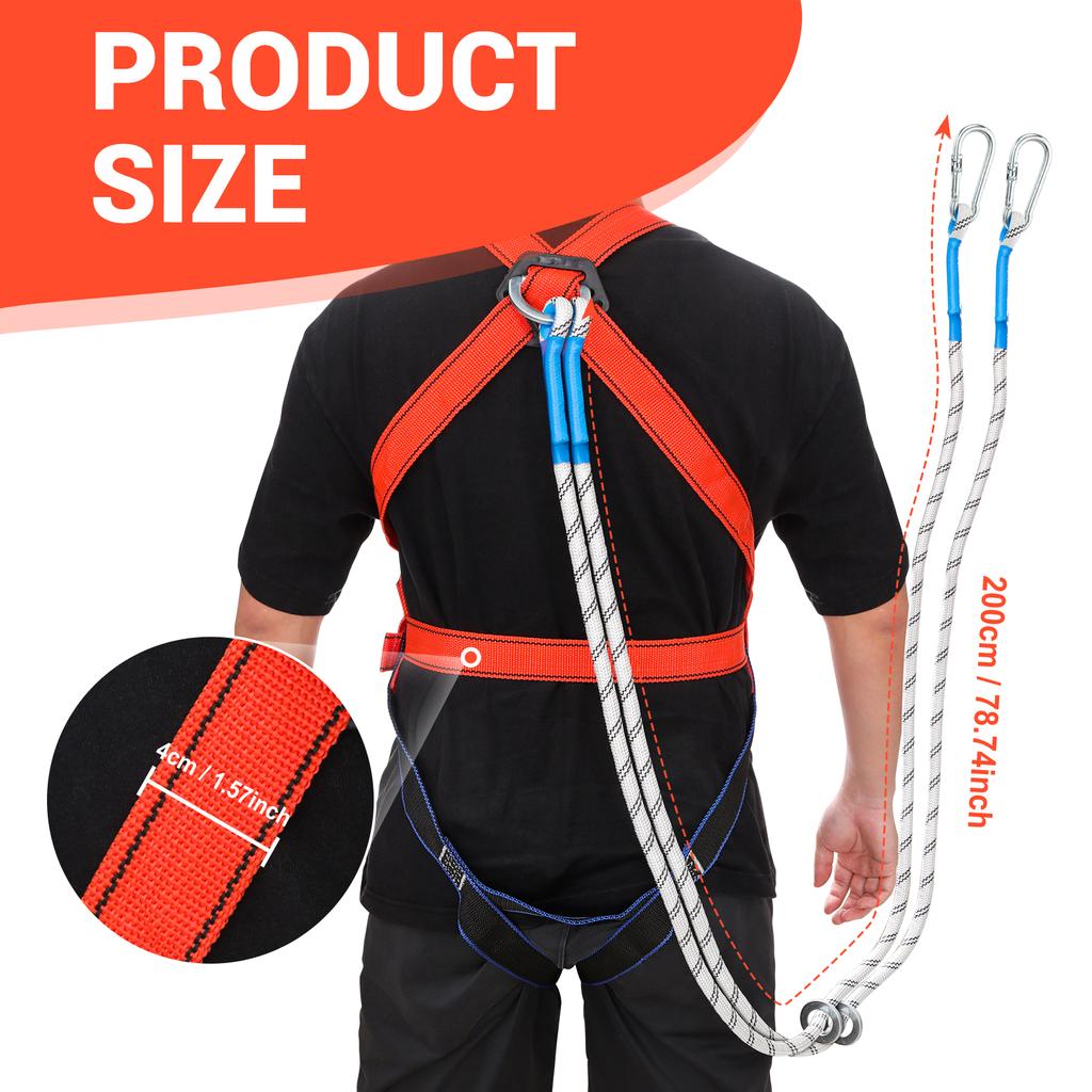Adjustable Safety Harness for Work in Height with 2M Safety Rope Belt Carabiner Outdoor Climbing Full Body Security Protection