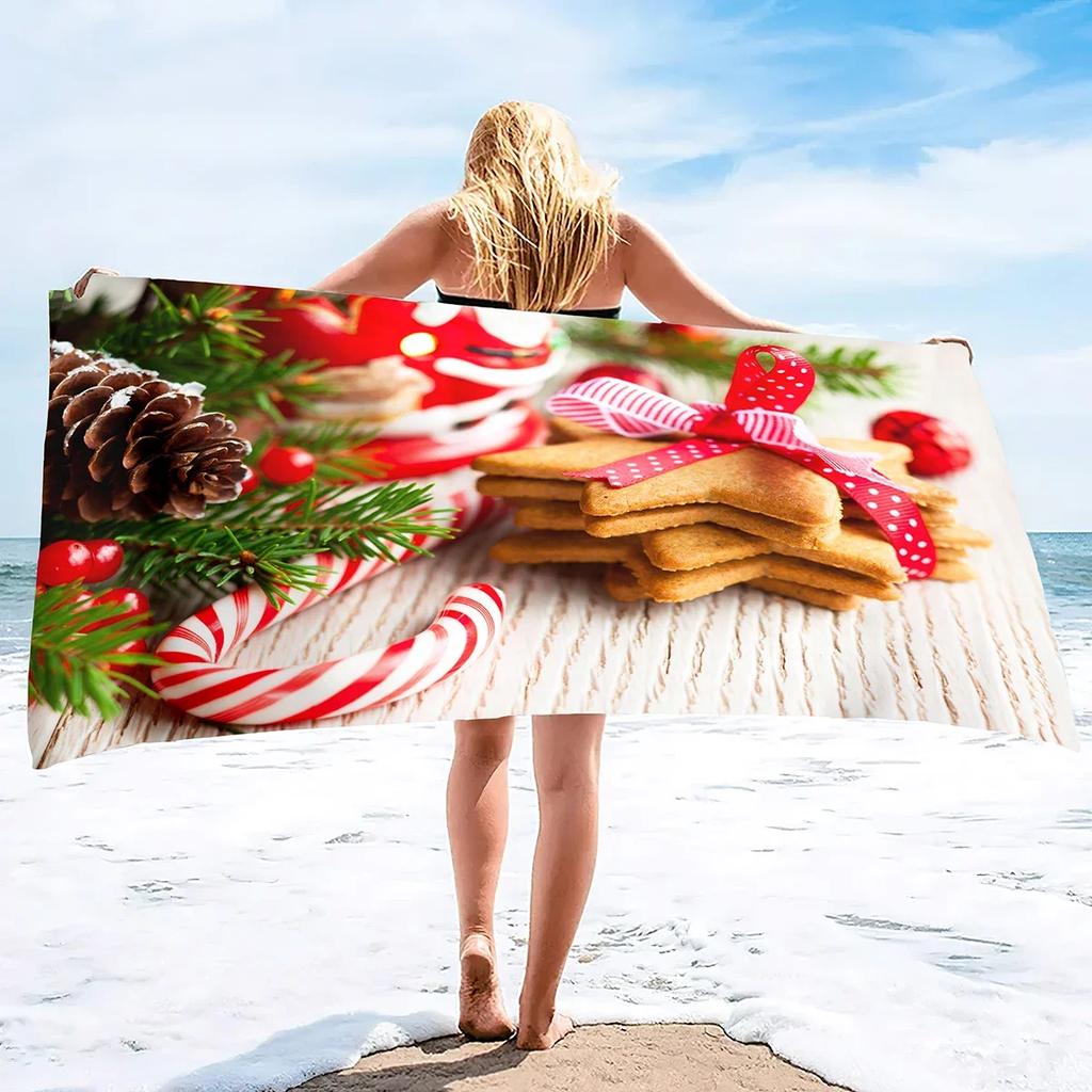 Christmas Beach Towel,Beach Towel Oversized Sandproof,Super Absorbent Sand Free Thin Quick Drying Microfiber Beach Towel