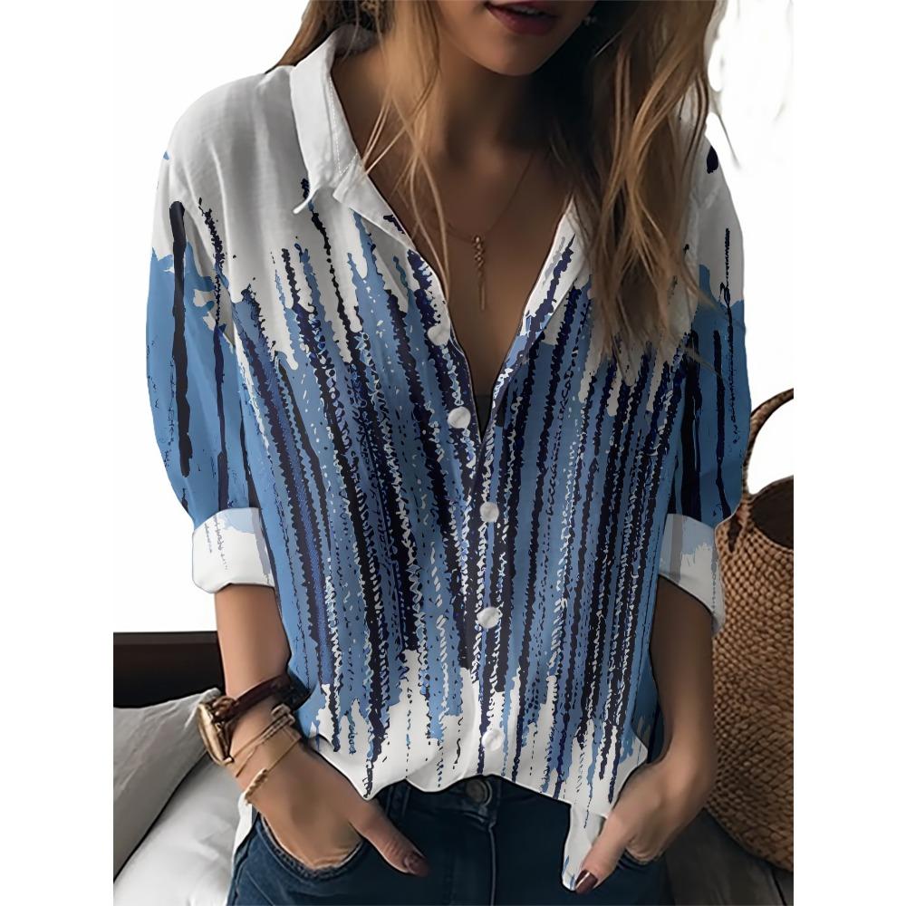 Sommer Minimalistisches Hemd mit Digitalem Blumenprint Knopfleistenhemd Oberteil für Damen Hawaiianischer Strandurlaub Lässiges Hemd