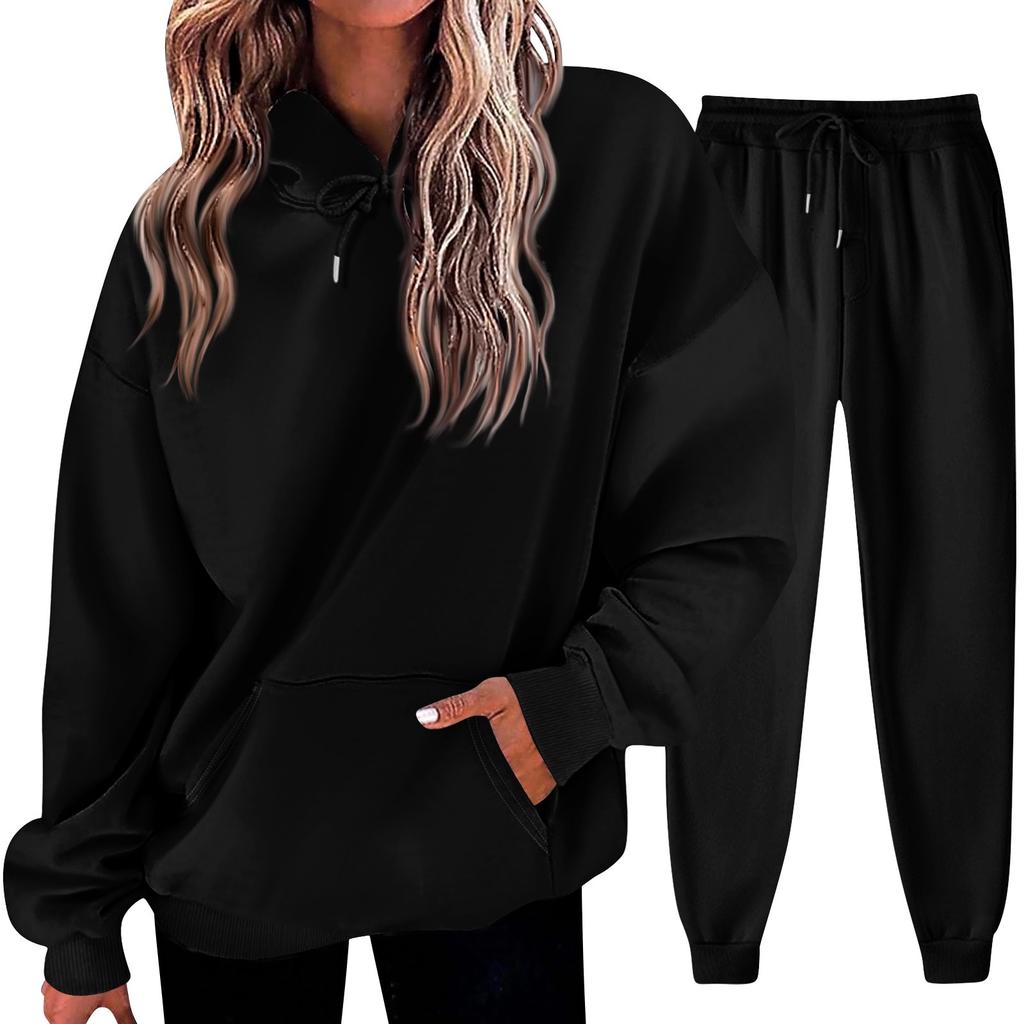 Women's Solid Color Sweatshirt Set (sweatshirt + Sweatpants)