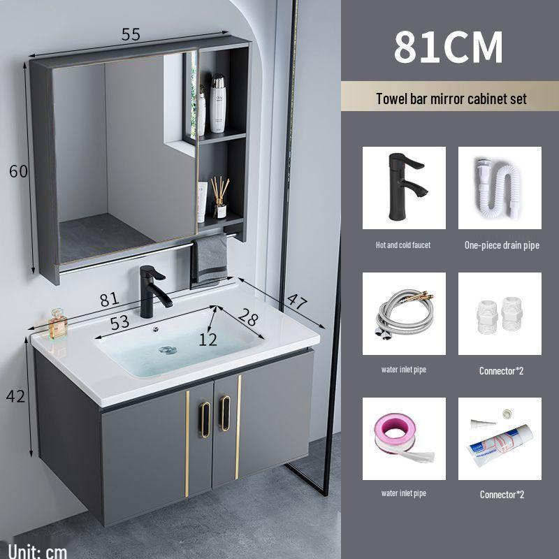 Small Wall-Mounted Bathroom Cabinet with Integrated Ceramic Washbasin
