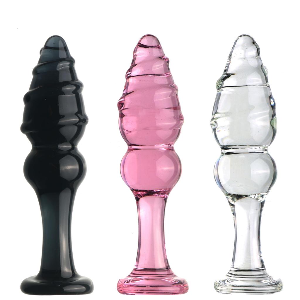 VaHppy Glass Pull Beads Anal Toys Fine Thread 3.5cm140g Black/Pink/Transparent with Base Sex Toys Anal Plug Masturbators SM BDSM