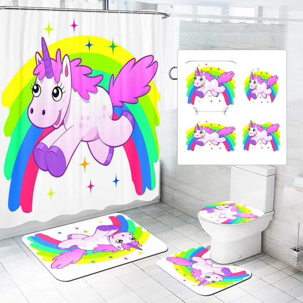Unicorn Curtain Waterproof Bathroom Accessories 4 Piece Set Mats Home Curtains Decor Luxury Toilet Accessories