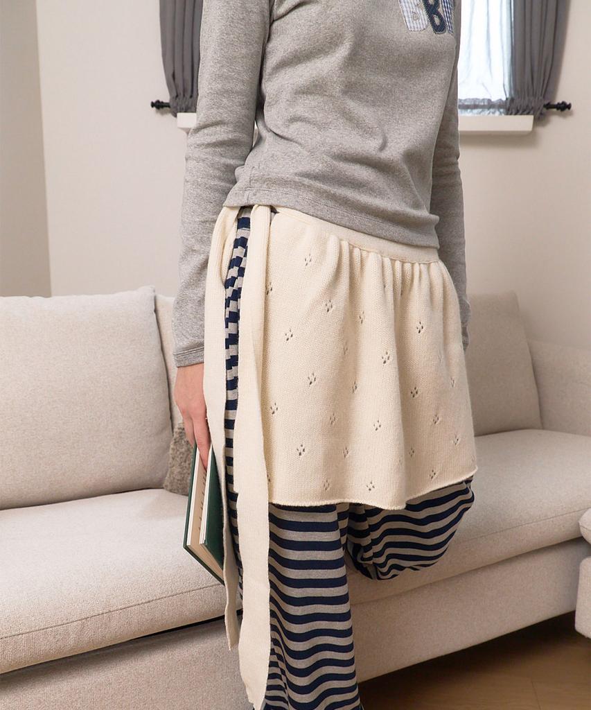 Beibibeullunideuljeu Crochet Layered Knit Skirt Ivory