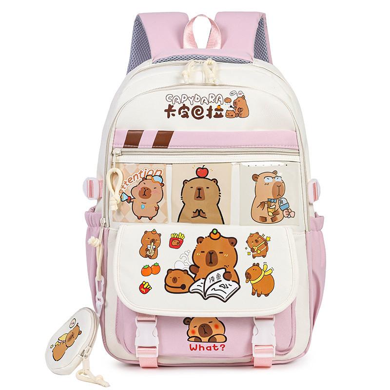 Cute Capybara Student Backpack With Comfortable Shoulder Straps And Cartoon Pattern For School And Daily Use
