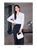 Women's Wrinkle-Resistant Chiffon V-Neck Long-Sleeve Shirt - Collarless White Workwear Top for Autumn