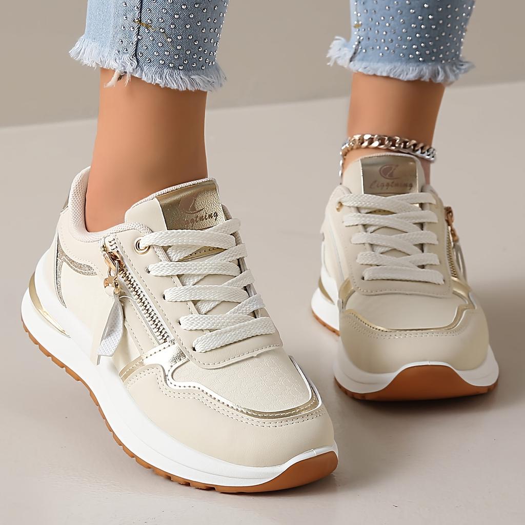 Comode Scarpe da Donna con Suola Spessa, Versatili Scarpe da Donna Basse con Zip Laterale Rialzanti, Scarpe da Donna Casual Sportive da Esterno